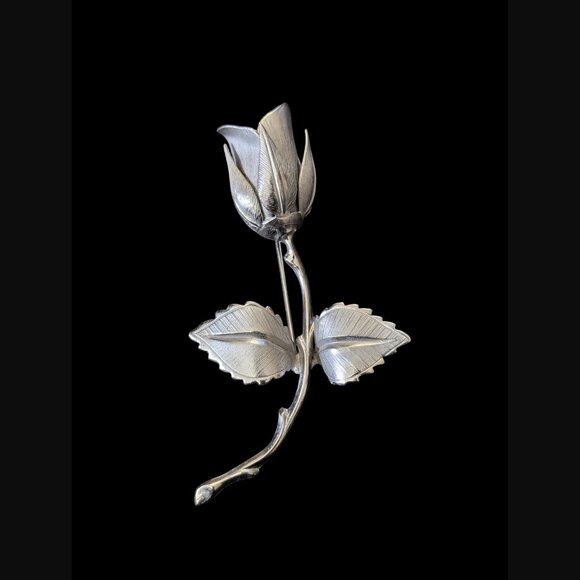 Vintage Giovanni Silver Tone 2.5" Long Rose Brooch Pin - Picture 2 of 6